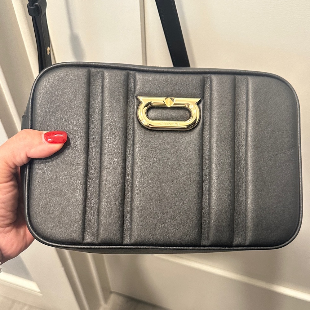 Salvatore Ferragamo Gancini Quilted Leather Black Shoulder Bag with Gold Detail